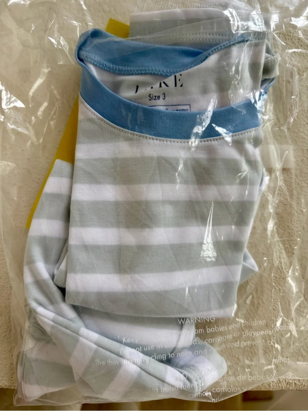Unbranded Kids Gray & White Striped Pajama Set with Blue Trim